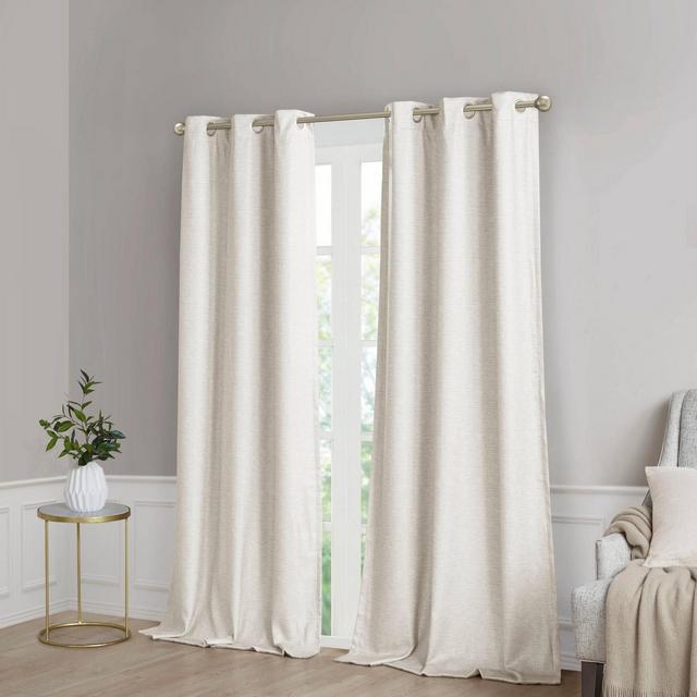 Set of 2 (63"x40")Aberdeen Faux Silk Blackout Curtain Panels Ivory