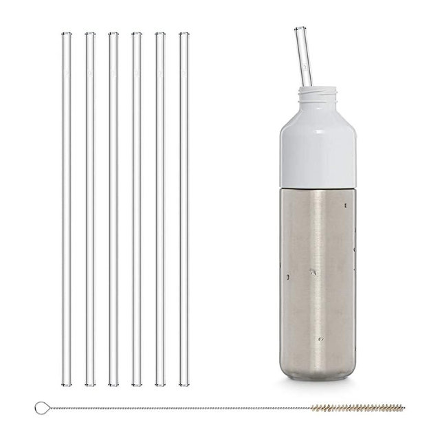 Halm Glass Straws – 6x 12 inch Long Reusable Drinking Straws Perfect for Bottles + Plastic-Free Cleaning Brush - Made in Germany - Dishwasher Safe - Eco-Friendly