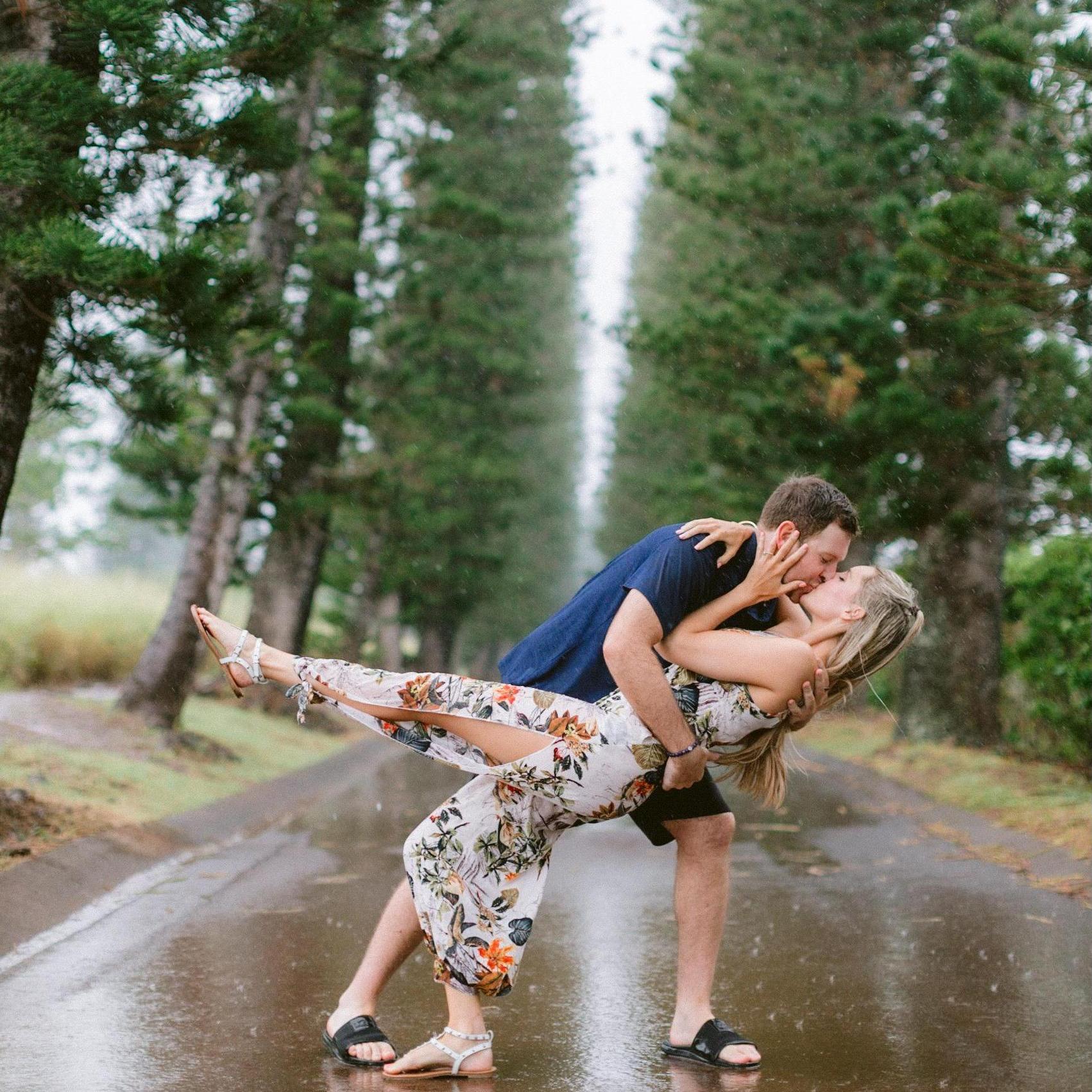 Kissing in the rain on on our engagement day 12.26.2020