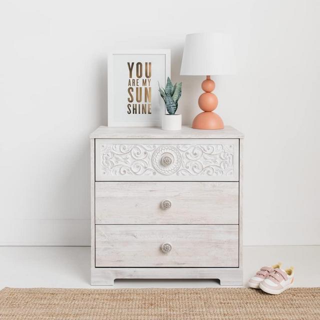 Signature Design by Ashley Paxberry Boho Three Drawer Chest, Whitewash