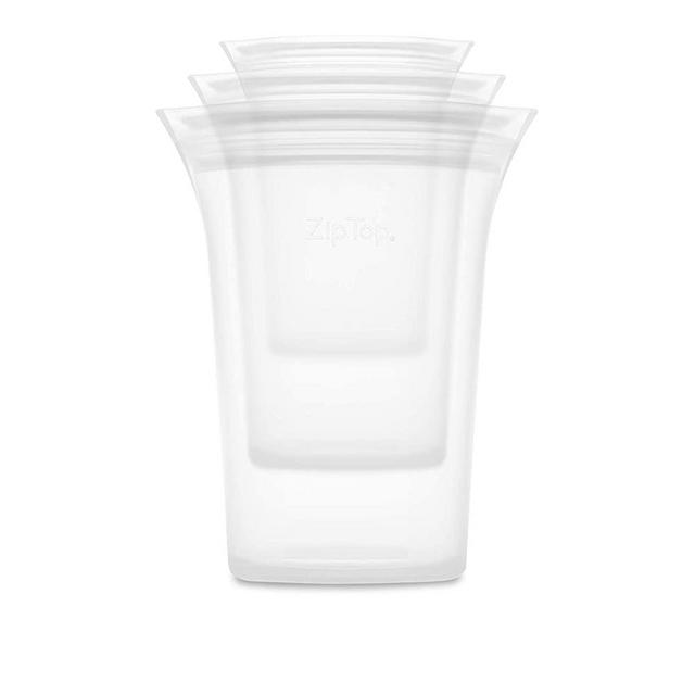 Zip Top Reusable 100% Platinum Silicone Containers - 3 Cup Set - Frost