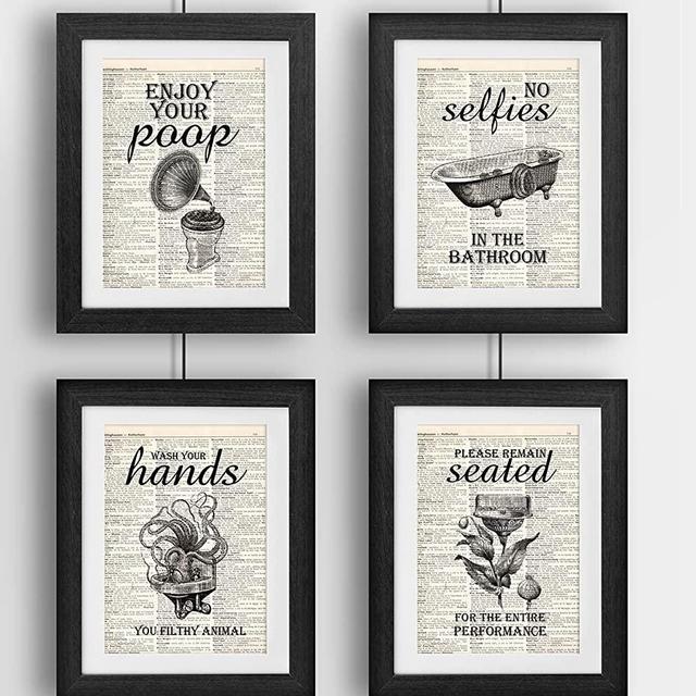 IHOPES+ Bathroom Quotes and Sayings Vintage Book Art Prints | Set of Four Photos 8x10 Unframed | Great Gift for Bathroom Decor