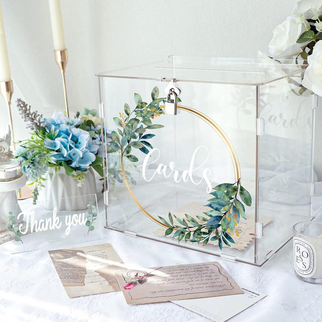 OurWarm Acrylic Wedding Card Box with Lock, DIY Gift Card Box for Wedding Reception with Slot, Clear Wedding Envelope Money Card Box for Party Graduation Baby Shower Birthday Decorations
