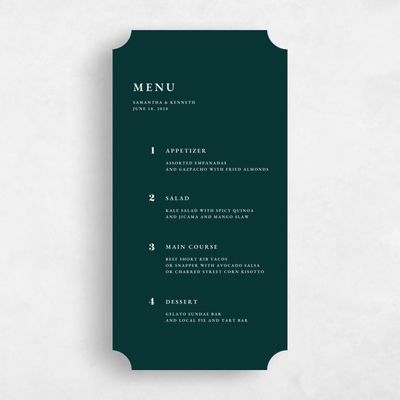 Green Ticket Wedding Menu - Oxley