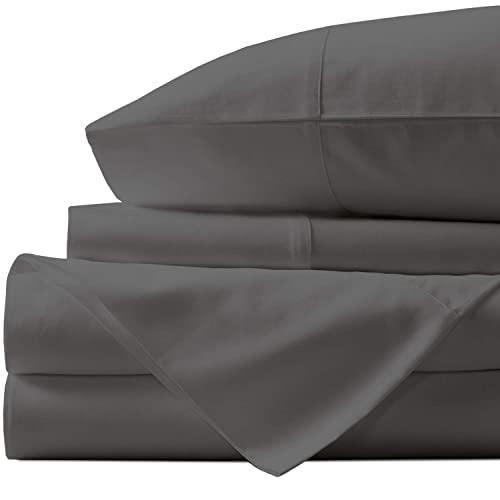 Natural Egyptian Cotton Sheets King-Size - 1000 Thread Count Sateen Weave, Luxe 4 Piece Dark Grey Bedding Set, Long Staple Cotton Smooth Bed Sheets, 16 Inch Elasticized Deep Pocket