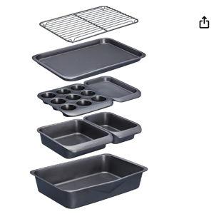 MasterClass Smart Space Stacking PTFE, PFOA and BPA Free Non-Stick Bakeware Set, 7 Piece Baking Trays, Gift Boxed, Grey