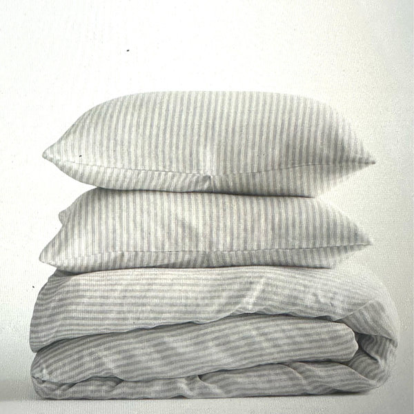 Linen Duvet Cover Set | Quince in Mist/White Stripe
