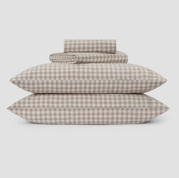 Mushroom Gingham Linen Blend Duvet Set