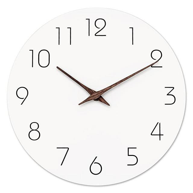 Wall Clock - Silent Non-Ticking 10 Inch Wall Clocks Battery Operated - Modern Style Wooden Clock Decorative for Kitchen,Home,Bedrooms,Office(White)