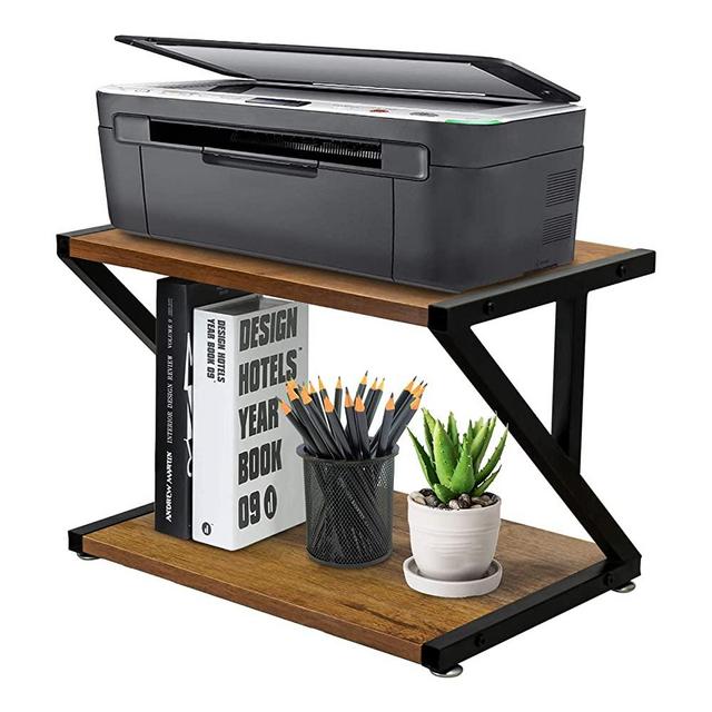 Desktop Printer Table with Adjustable Anti-Skid Feet, Rustic Wood Desktop Printer Stand with Storage, 2 Tier Desk Printer Shelf Organizer, Office Supplies Home Desktop Printer Stands, Under Desk