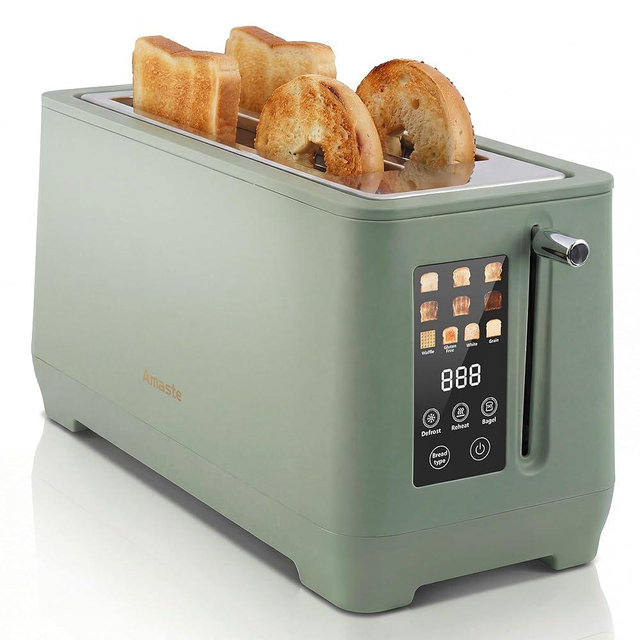 4 Slice Toaster, Long Slot Touch Screen Retro Toaster with Digital Countdown, Extra-Wide Slots for Bagels & Bread, 6 Browning Levels, 5 Bread Modes, Defrost Reheat Cancel, Stainless Steel