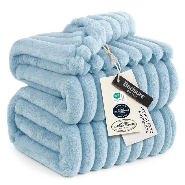 Bedsure GentleSoft Blue California King Size Blanket for Couch - Cozy Soft Blankets for Women, Cute Small Fleece Throws for Girls, Birthday Gifts for Women, Light Blue, 102x96 Inches
