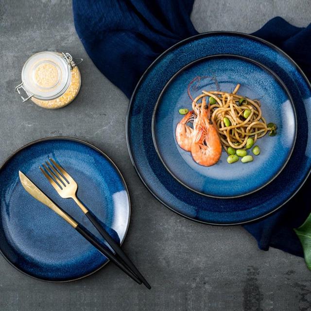 Blue Nordic Eropean-Style Ceramic, Cake, Breakfast Plate, Kiln Change, Underglaze Tableware