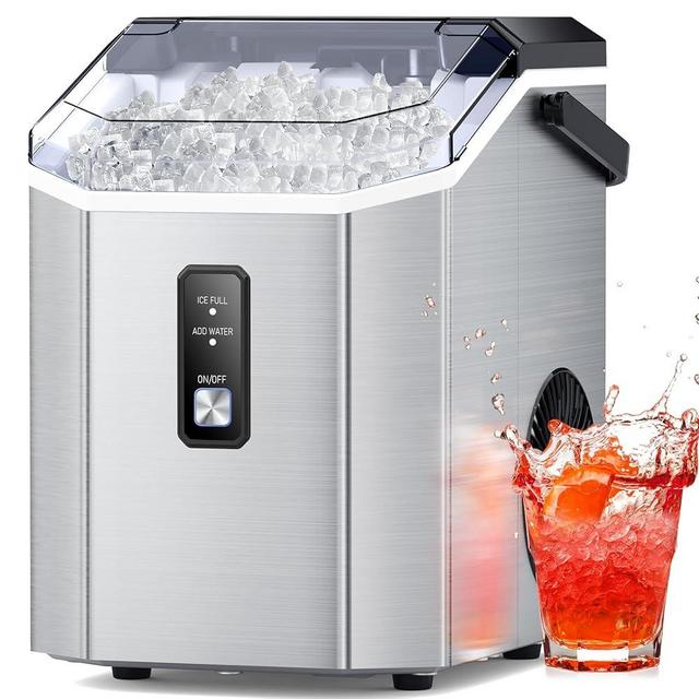 Nugget Ice Makers Countertop, Pebble Ice Makers with Soft Chewable Ice, Ready in 6 Mins, 35lbs/24H, One-Click Operation, Self Cleaning, Portable Ice Maker Machine for Home/Kitchen/RV/Camping