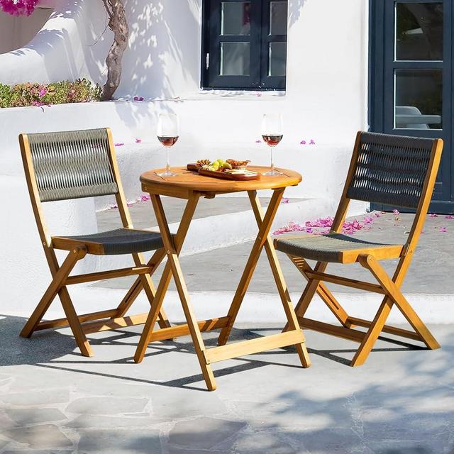 IDZO Wood Rope Design Heavy Duty 400lbs Capacity Patio Bistro Set 3 Piece Outdoor, Black