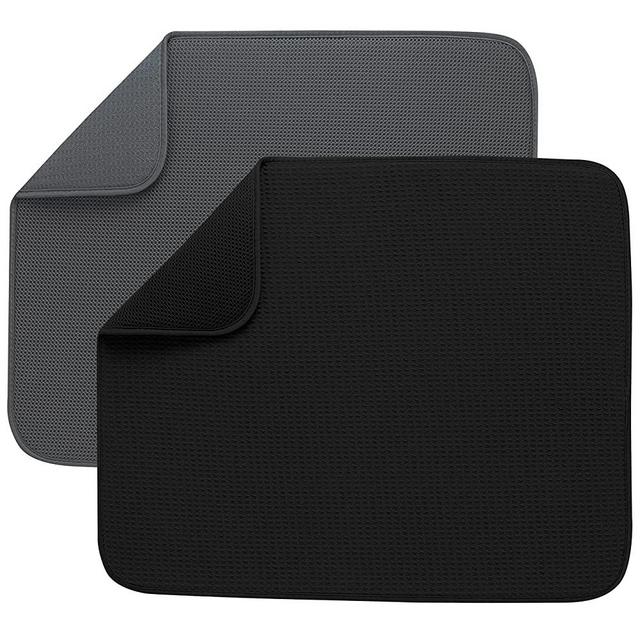 S&T INC. Absorbent, Reversible Microfiber Dish Drying Mat Value Pack for Kitchen, 16 Inch x 18 Inch, 2PK, Black Mesh and Charcoal Mesh