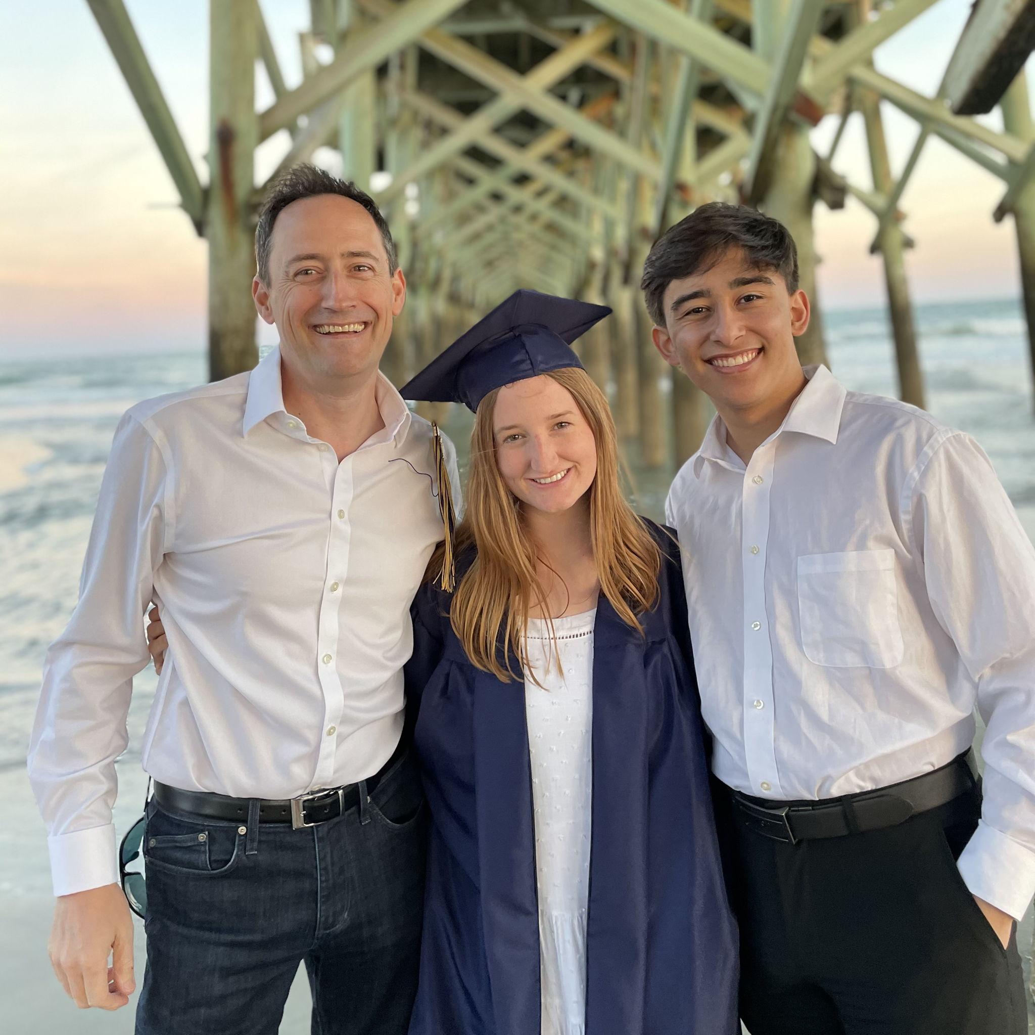 The bride & groom & the bride's father for the bride's HS grad photos