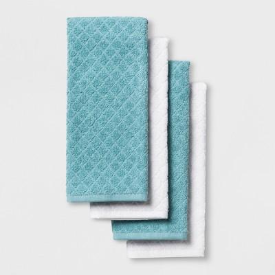 4pk Kitchen Towels White/Aqua - Made By Design™
