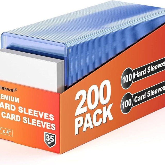 200 Card Sleeves Hard Plastic, Arjiekwei 3"X4" Baseball Cards Protectors Plastic, Premium Card Holder for Trading Sports Baseball Football Game Cards (100 Hard Sleeve + 100 Soft Sleeve)