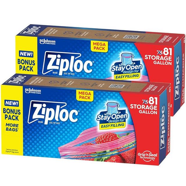 Ziploc Gallon Food Storage Bags, Stay Open Design with Stand-Up Bottom, Easy to Fill, 162 Count