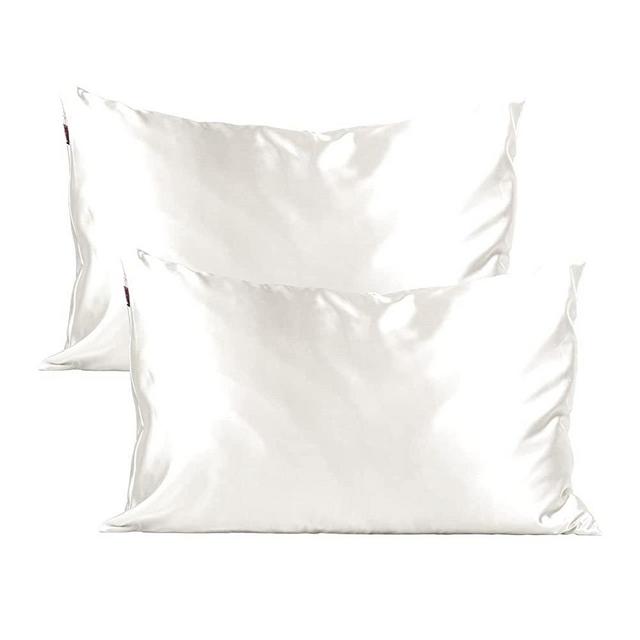 Kitsch 100% Satin Pillowcase with Zipper | Softer Than Silk | Cooling Satin Pillowcase | Satin Pillow Case Cover | Vegan Silk Pillowcase for Hair & Skin | Standard/Queen Silk Pillowcase 2 Pack (Ivory)