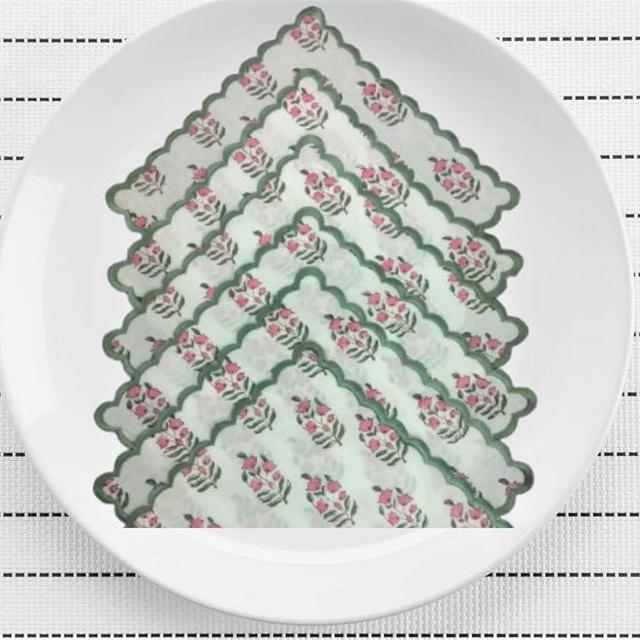 Ridhi Pink and White 100% Pure Cotton Farmhouse Wedding Cloth Napkins for Halloween, Thanksgiving, Holiday Daily Wedding uses Napkins (6-9"x9" Cocktail Napkin)