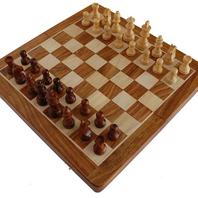 BKRAFT4U Handmade Wooden Rosewood Foldable Magnetic Chess Game Board with Storage Slots, 12 Inch