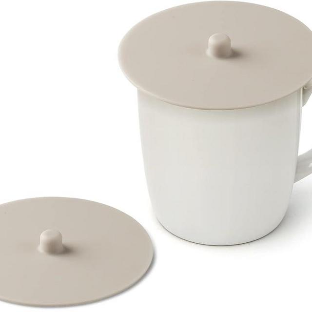 Carrotez 2 Pack Silicone Cup Cover Lids, 4.3 Inch Mug Covers, Reusable Silicone Coffee and Tea Cup Lids - Ivory