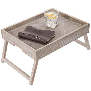 MyGift Vintage Graywashed Wood Breakfast Tray w/Foldable Legs