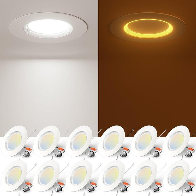 Amico 12 Pack 6 inch 5CCT LED Recessed Lighting with Night Light, 12.5W=100W, 1000LM Can Lights with Baffle Trim, Dimmable, Retrofit Downlight, 2700K/3000K/3500K/4000K/5000K Selectable - ETL & FCC