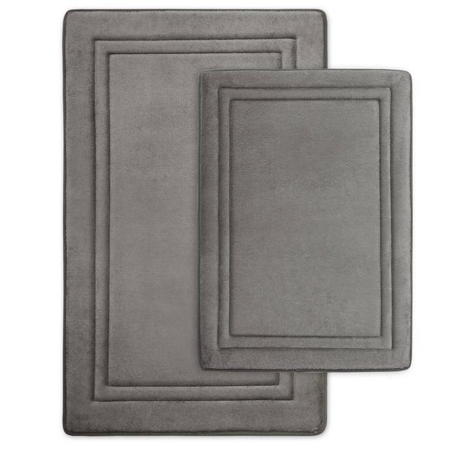 2pc Quick Drying Memory Foam Bath Mat Dark Gray - Microdry