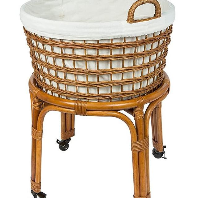 KOUBOO 1030080 Rolling Wicker Laundry Basket and Hamper with Cotton Liner, Stand and Caster Wheels, Honey Brown