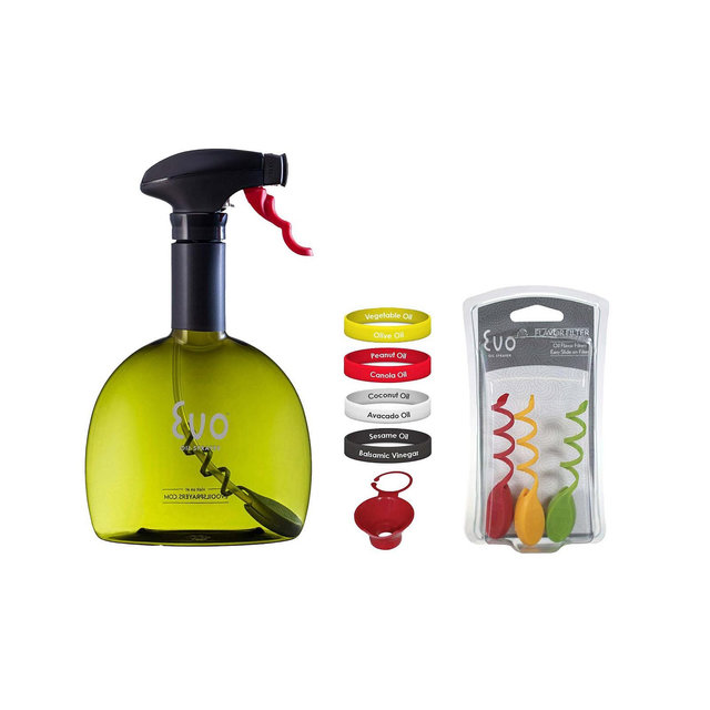 Evo Holds 18-ounces Original Oil Sprayer and Accessories, Non-Aerosol for Cooking Oils and Vinegar, 15-Piece Set