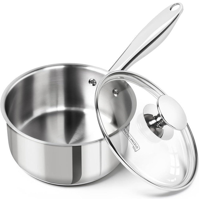 MICHELANGELO 1.5 Quart Saucepan with Lid, Triply Thick Bottom Sauce Pan Stainless Steel Saucepan 1.5 QT, Nonstick Sauce Pot, Induction Compatible
