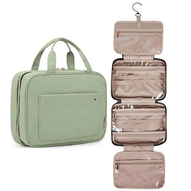 BAGSMART Toiletry Bag Travel Bag with Hanging Hook, Water-resistant Makeup Cosmetic Bag Travel Organizer for Accessories, Shampoo, Full-size Container, Toiletries (Green, Large)