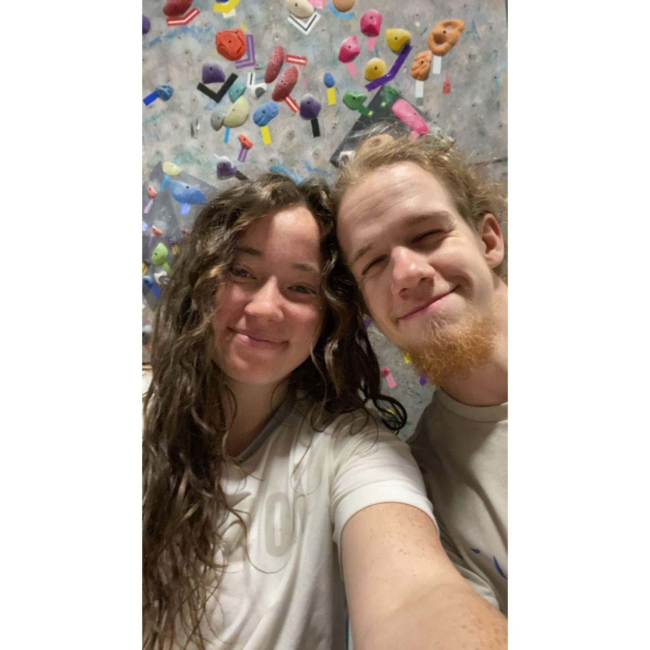 Another selfie, this time doing one of our favorite activities, bouldering!