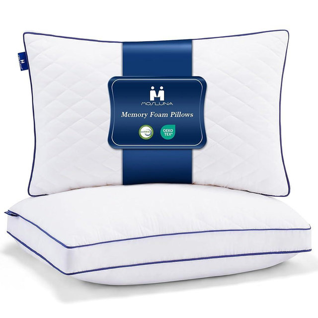 Mosluna Shredded Memory Foam Pillows Queen Size Set of 2, Soft Bed Pillow for Side and Back Sleepers, Medium Firm Pillows 2 Pack with Gusset(20"x30")