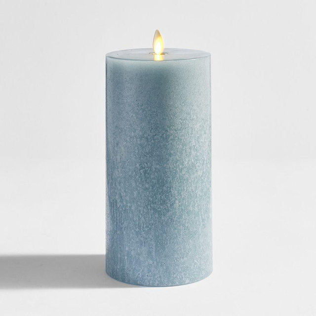 Premium Flickering Flameless Salt Washed Wax Pillar Candle, 4" x 8" - Blue