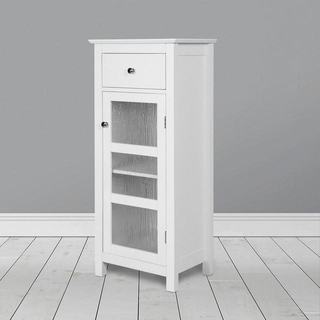 Teamson Home Ripple Slim Floor Storage Cabinet with Glass Door and Drawer White - Elegant Home Fashions