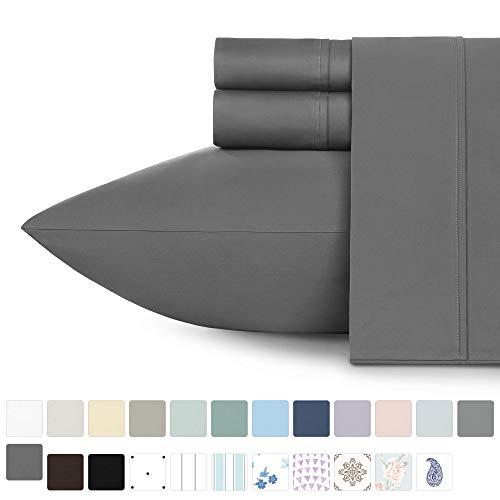 California Design Den Queen Size Bed Sheets - 400 Thread Count Long Staple Cotton Dark Grey Sheet Set, Fits Mattress 16'', Deep Pocket, Soft & Sateen Weave 4 Piece Bedding Set