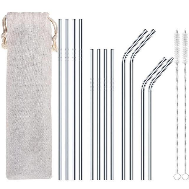 Icooker 8 Pack Stainless Steel Straws - Long Drinking Straws with Travel Case and 2 Cleaning Brush, Eco Friendly Reusable Metal Straw for 20 30 oz