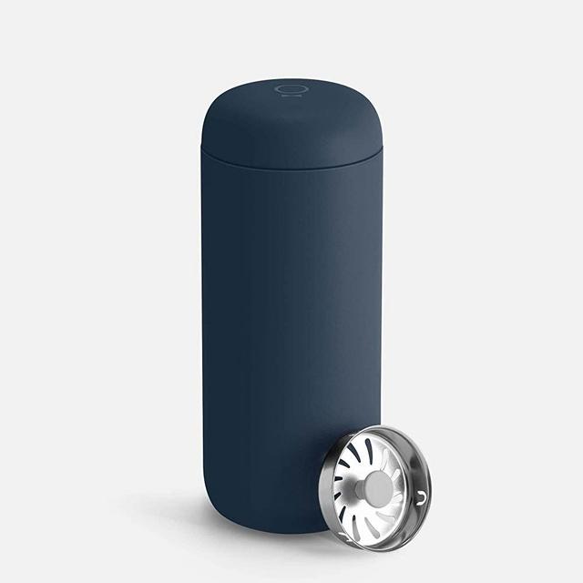 Fellow Carter Move Travel Mug - Vacuum-Insulated Stainless Steel Coffee and Tea Tumbler with Ceramic Interior and Splash Guard, Stone Blue, 16 oz Cup