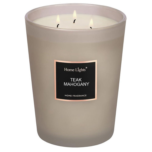 HomeLights Premium Scented Candles - 33.3 oz Natural Soy Wax, Aromatherapy for Home, Long Lasting Smokeless, 130 hrs Burn Time, 3 Cotton Wicks, Gifts for Women & Men - Teak Mahogany