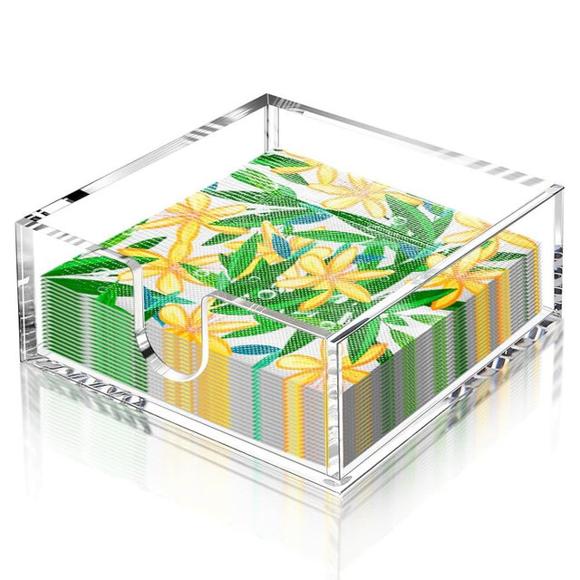 Cocktail Napkin Holder 5x5, Acrylic Cocktail Napkin Holder for Table, Clear Beverage Holder Square Rectangle for Dinner, Kitchen, Bathroom, Restaurant, Bar (Ultimate, 1 Pack)