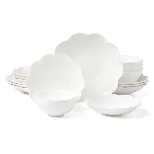 Lenox Dinnerware Set, Studio 1414 Scallop 16-Piece Set, Service For 4, Bone China Material, Dishwasher & Microwave Safe, Home And Kitchen, Kitchen And Dining, Plates And Bowls Sets (White, 16 Pieces)