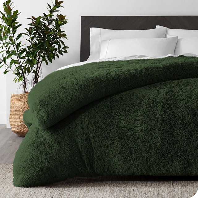 Forest Green Queen Shaggy Duvet Cover by Bare Home
