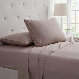 Bamboo 1800 Thread Count 3 Line Embroidered Deep Pocket Sheet Set (4pc) - Linen, Queen Sheet Set with Fitted Sheet and 2 Pillowcase
