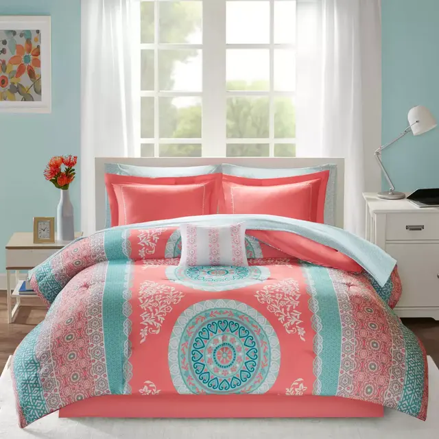 Intelligent Design Loretta 9-Piece Queen Comforter Set in Coral