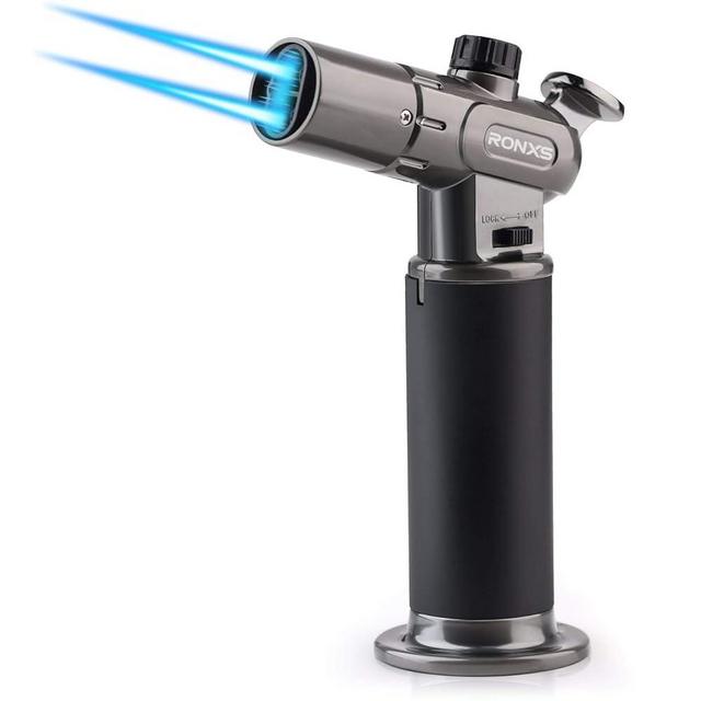RONXS Torch Lighter, Refillable Kitchen Butane Torch, Cooking Torch with Safety Lock and Adjustable Single/Dual Flame for Creme Brulee, BBQ, Baking, Crafts and Soldering (Butane Gas Not Included)