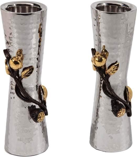 Tall Stainless Steel Pomegranate Candlesticks by Yair Emanuel